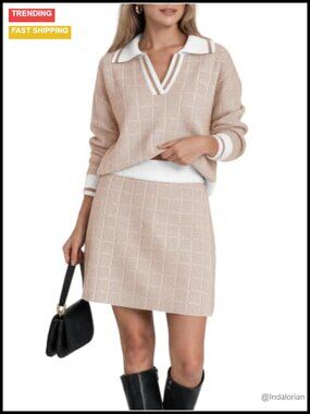 Knit 2 Piece Skirt Set Sweater Pullover Mini Skirt Outfit